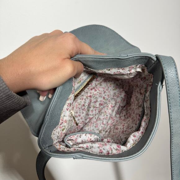 Antik Kraft Mini Shoulder Bag BlueFabric Print Snap Close Adjustable Strap Purse - Picture 7 of 9